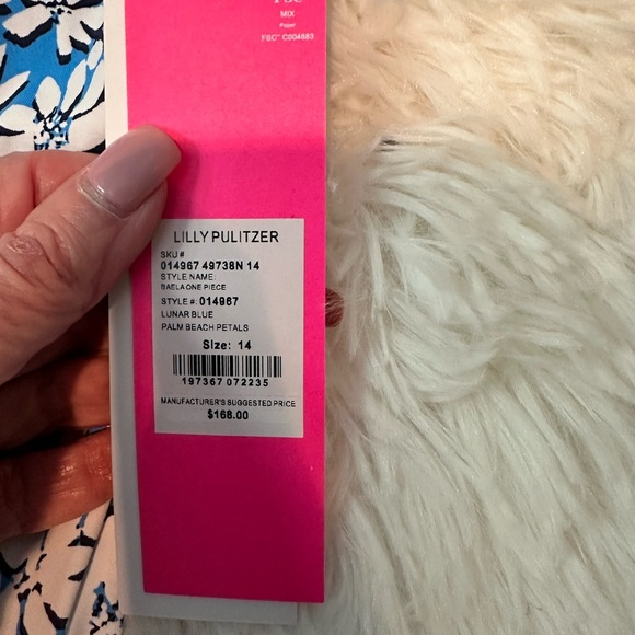 Lilly Pulitzer Baela One Piece Luna Blue Palm Beach Petals Size 14 New - Picture 4 of 5